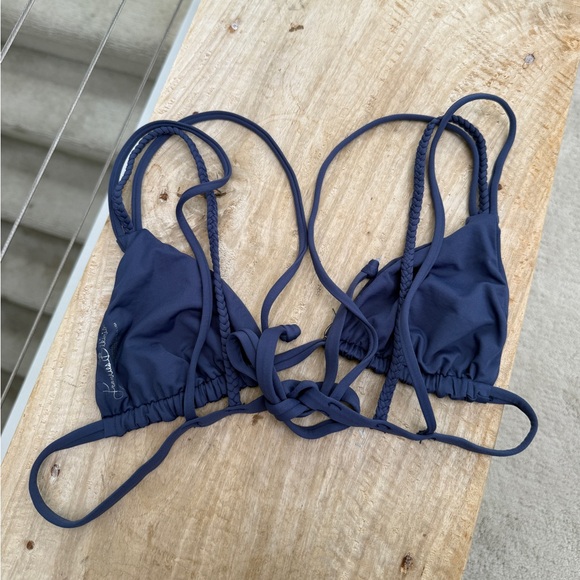 Frankie’s Lumia Navy Blue Braided Triangle Bikini Top Bathing Suit – Size M - Picture 6 of 7
